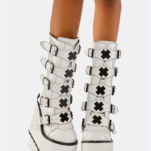 YRU DUNE X White Goth Platform Buckle Boots WOMENS 10